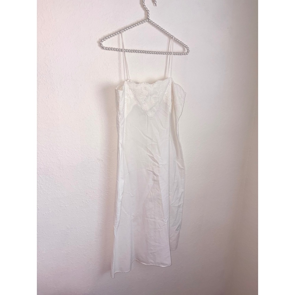 Zara Linen Midi Dress medium White New Embroidered Scallop Spaghetti Strap - Picture 7 of 16